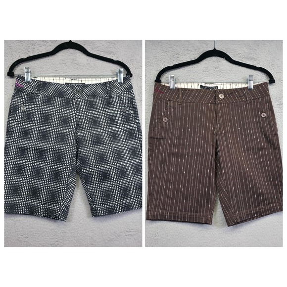 Y2K Volcom Shorts Lot of 2 Juniors 3 Brown Black Plaid Striped Geometric Striped - Picture 1 of 16